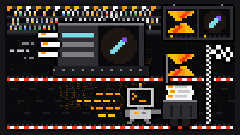 Pixel-art race day: on one lane a press on treads turning pages into rows, the ZenRows logo in its porthole; on the other the Scrape.ly robot pushes a crate of finished rows toward the checkered finish line, with a crowd in the stands and both logos on the scoreboard