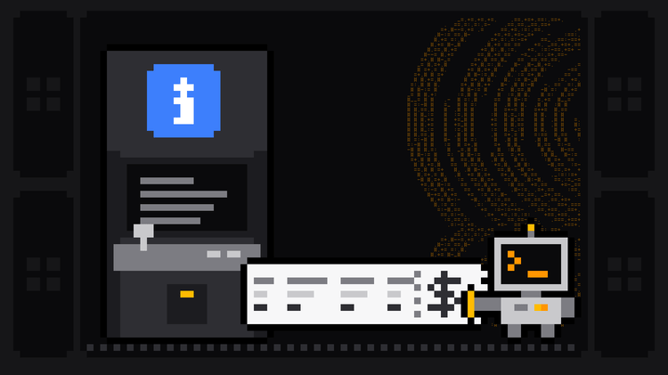 Pixel-art robot with an orange >_ on its terminal head holds the end of a long receipt with a dollar sign that prints out of an arcade cabinet bearing the blue Bright Data logo