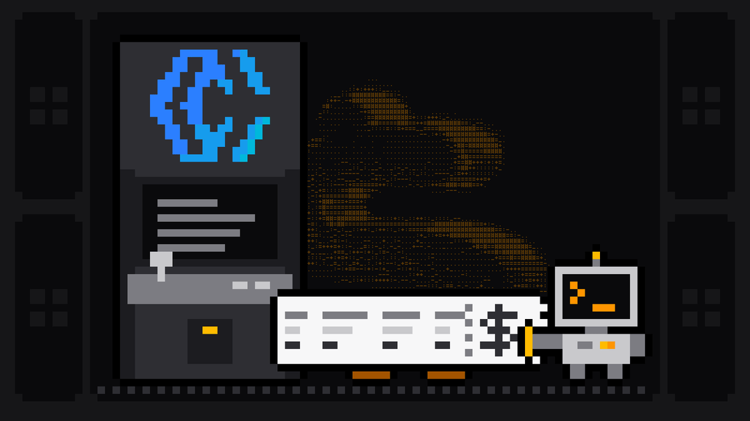 Pixel-art robot with an orange >_ on its terminal head holds the end of a long receipt with a dollar sign that prints out of an arcade cabinet bearing the blue CoreClaw logo, gold coins on the floor below it